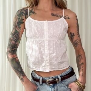 Brandy Melville J Galt White Floral Embroidered Crop Tank Button Front Top